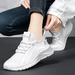 HiGropcore Women's Running Shoes Fashion Sneakers, Lightweight Mesh Walking Shoes Athletic Casual Sport Shoes Low-Top HN4-25 White