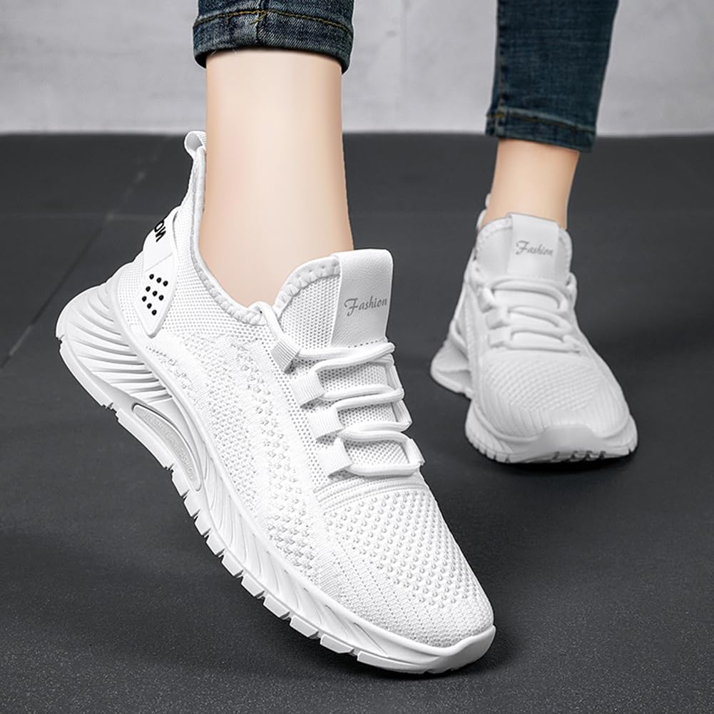 HiGropcore Women's Running Shoes Fashion Sneakers, Lightweight Mesh Walking Shoes Athletic Casual Sport Shoes Low-Top HN4-25 White