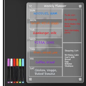organize your week with our acrylic magnetic weekly planner - clear dry erase board for fridge, includes 6 colorful markers - perfect for meal planning, to-do lists, and more! 13x9" (classic white)