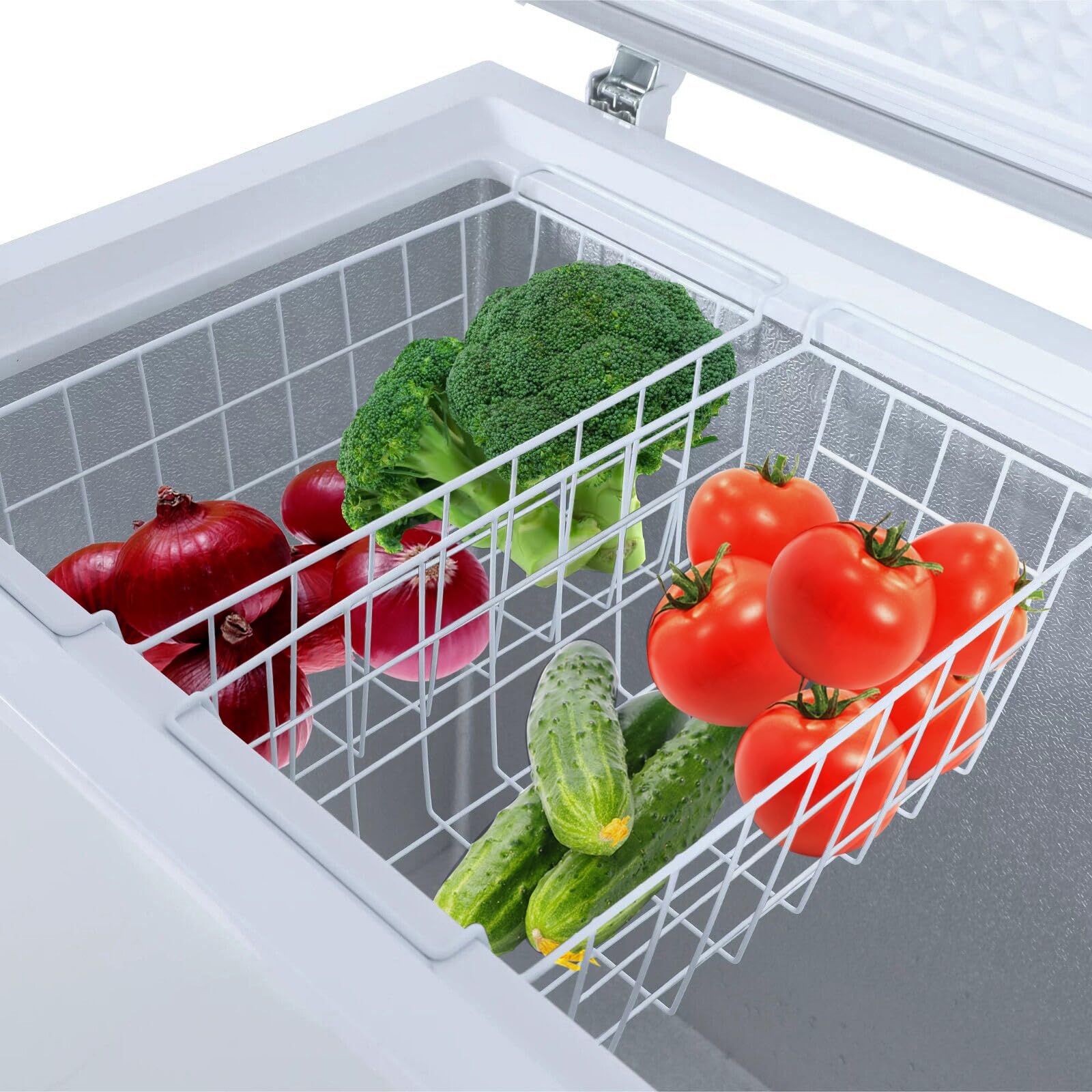 Homics Chest Freezer Baskets 17.5 Inch, Chest Freezer Organizer Bins Metal Wire Storage Baskets with Hanging Handles for Deep Freezer, Set of 2