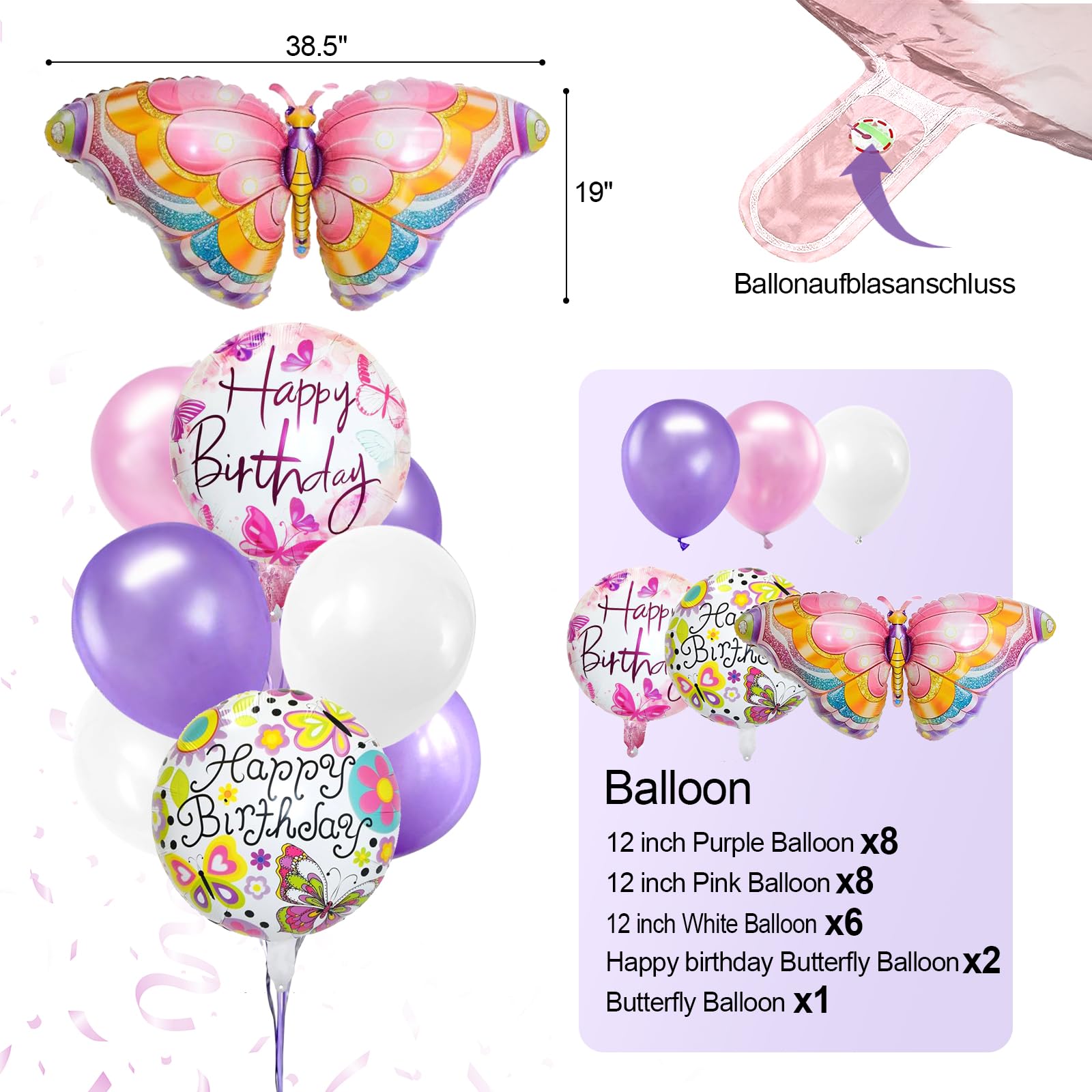 Iysoll Butterfly Birthday Party Decorations Supplies pink and purple butterfly decorations for girls Happy Birthday Banner Paper Pom Poms Foil Balloons 3D Butterfly Wall Decor Butterfly Garland