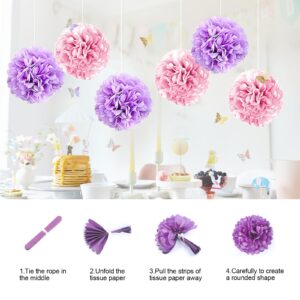 Iysoll Butterfly Birthday Party Decorations Supplies pink and purple butterfly decorations for girls Happy Birthday Banner Paper Pom Poms Foil Balloons 3D Butterfly Wall Decor Butterfly Garland