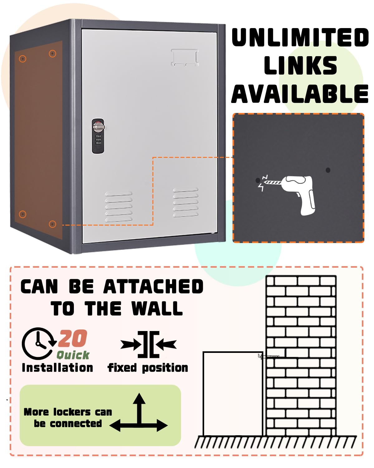 3.5CUB Locker Storage Cabinet, 19.7"H Metal Locker Storage Cabinet With 1 Doors, Small Metal Locker,Lockable Storage Cabinet,for employees,Office,Kids locker - Assembly Required (Elegant Gray)