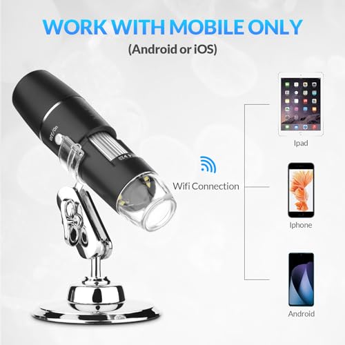 Handheld Digital Microscope Wireless Portable for Kids Adults 50x-1000x Magnification with 360 Rotate Stand Compatible with iOS/Android iPhone, iPad