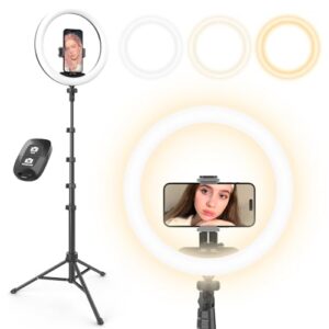 ubeesize 12” selfie ring light with 62” extendable tripod stand & remote, led circle light with phone holder for video recording/makeup/content creator (youtube/tiktok/twitch), phone, camera & webcam