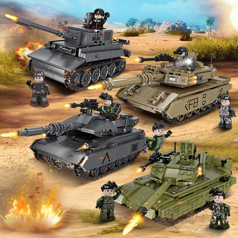 Nitevaw Military Tank Building Blocks Military Sets 406 pcs WW2 Military M1A2 Main Battle Tank Toy with 2 Soldier Figures