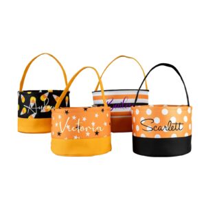 personalized halloween trick or treat bag, monogram halloween bucket, custom printed name candy bag, halloween candy basket, halloween gifts basket, spooky candy basket for kids, party gifts for kids