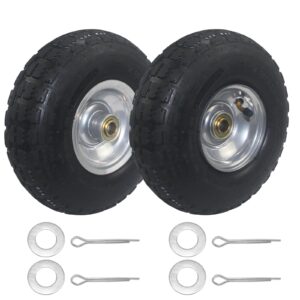 2 packs 10" heavy duty tire and wheel, 4.10/3.50-4 pneumatic tire solid rubber tire with 2.25" offset hub 5/8" axle bore hole and sealed bearings for gorilla cart tires/dolly wheels/hand truck wheels