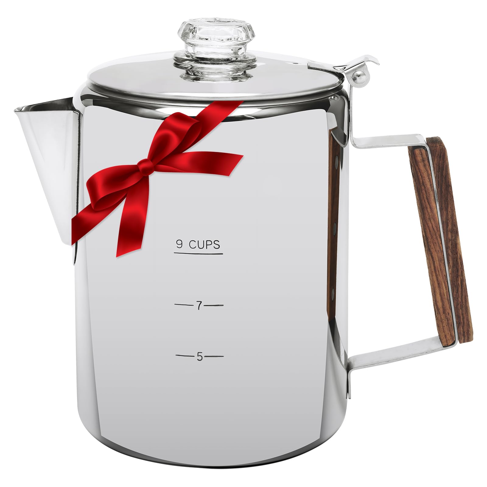 MEREZA Camping Coffee Pot Stovetop Coffee Maker Percolator Campfire Coffee Pot Stainless Steel Coffee Pot Camping Outdoors Home 9 Cup No Aluminum & Plastic Fast Brew