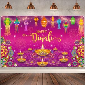 happy diwali backdrop banner decorations, indian diwali backdrop decorations for home wall hanging, diwali photo booth props background banner for light celebration festival party supplies, 43x73 inch