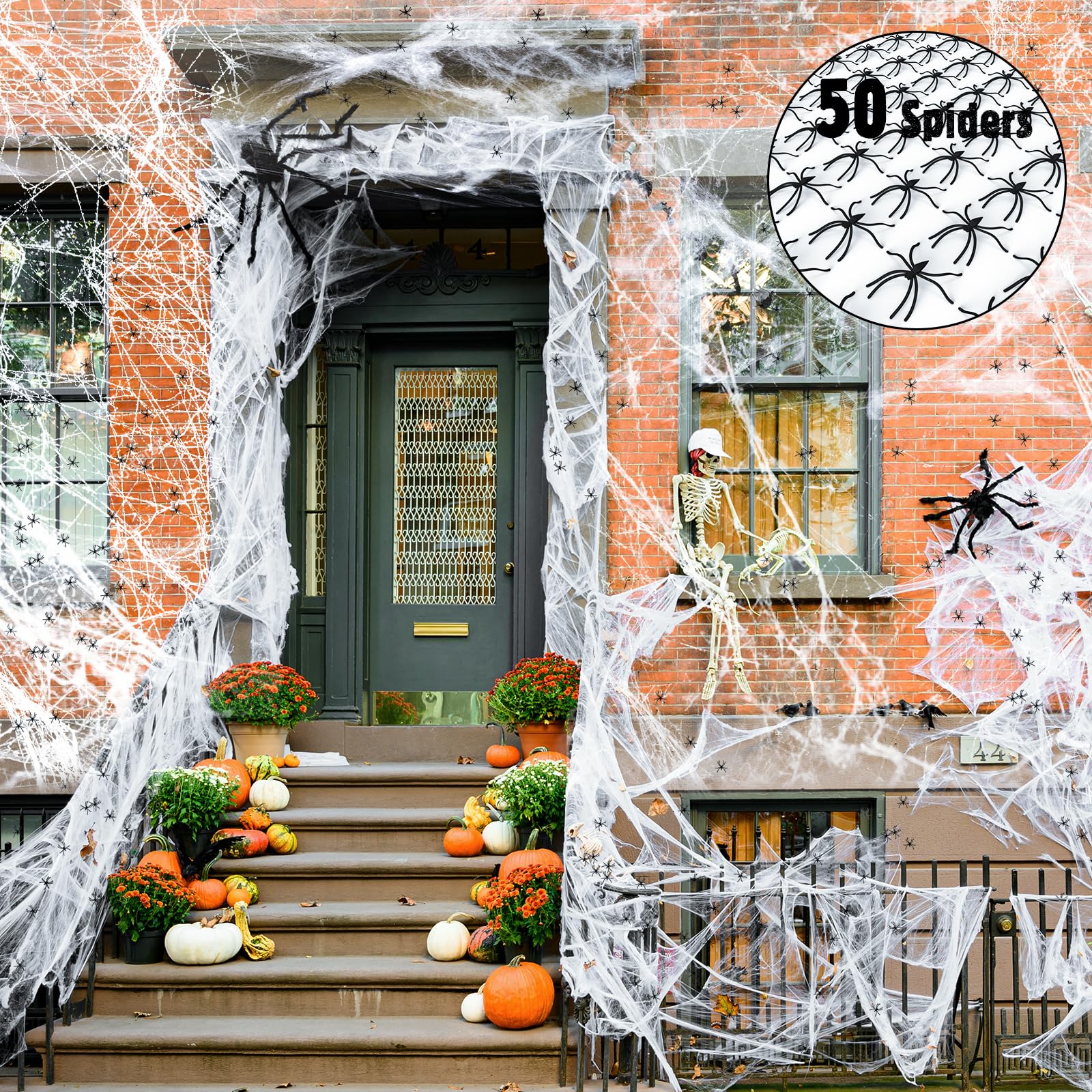 Hompavo 【Upgraded】 1000 sqft Spider Webs Halloween Decorations with 30 Extra Fake Spiders, Realistic Stretchy Cobwebs Halloween Decor for Indoor Outdoor Party Supplies