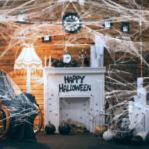 Hompavo 【Upgraded】 1000 sqft Spider Webs Halloween Decorations with 30 Extra Fake Spiders, Realistic Stretchy Cobwebs Halloween Decor for Indoor Outdoor Party Supplies