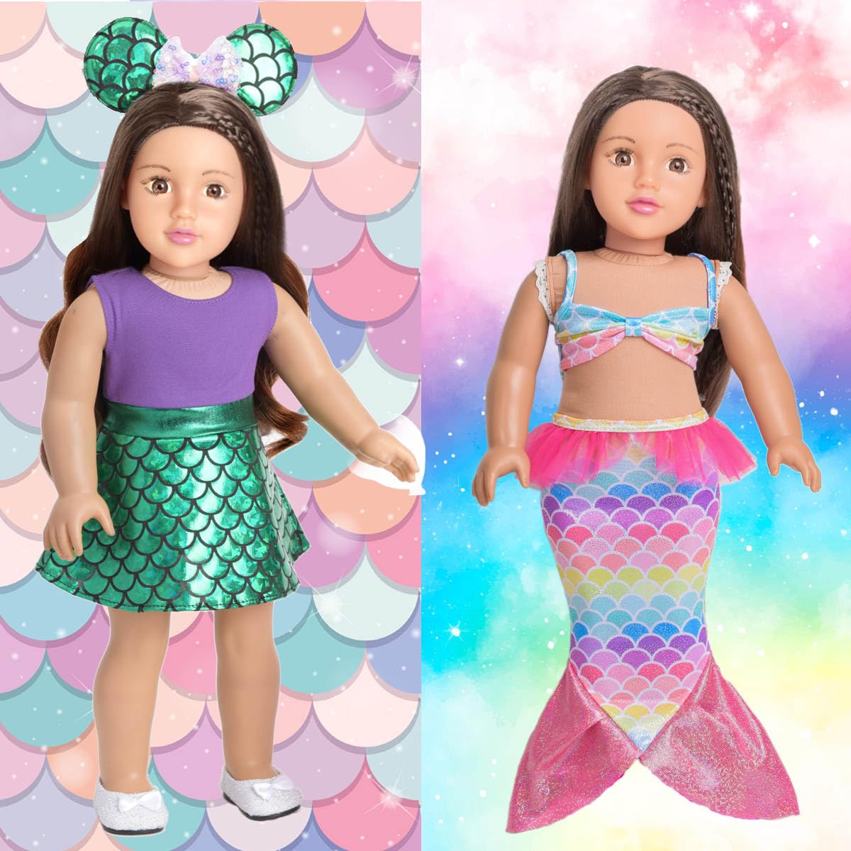 sweet dolly 18 Inch Mermaid Doll Clothes and Accessories Ariel's Journey Doll Suitcase Luggage Travel Play Set for 18 Inch Dolls