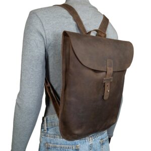 Hide & Drink, Rounded Laptop Backpack with Adjustable Straps, Portable Case, Travel Accessory, Full Grain Leather, Handmade, Bourbon Brown
