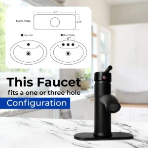 Matte Black Bathroom Faucet - Single Handle Vessel Sink Faucet for 1 and 3 Holes with 6 Inch Deck Plate & 24 Inch Hose - Mixer Vanity Faucet for Bath and RV Sinks