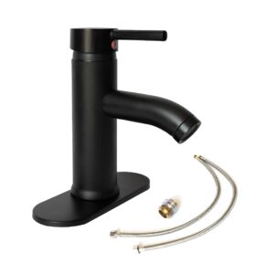 Matte Black Bathroom Faucet - Single Handle Vessel Sink Faucet for 1 and 3 Holes with 6 Inch Deck Plate & 24 Inch Hose - Mixer Vanity Faucet for Bath and RV Sinks