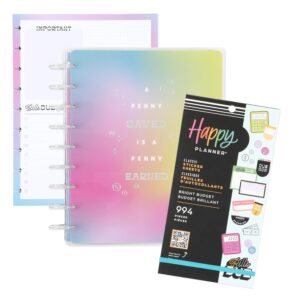 happy planner 12 month planner box bundle– jan 2024 – dec 2024 – budget layout – includes 12 month dated classic size planner, block pad paper & 30 sheet sticker book – bright budget theme