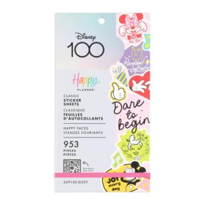 happy planner disney sticker pack, easy-peel multicolor stickers for journals, planners, and calendars, scrapbook accessories, happy faces theme, 30 sheets, 953 stickers total