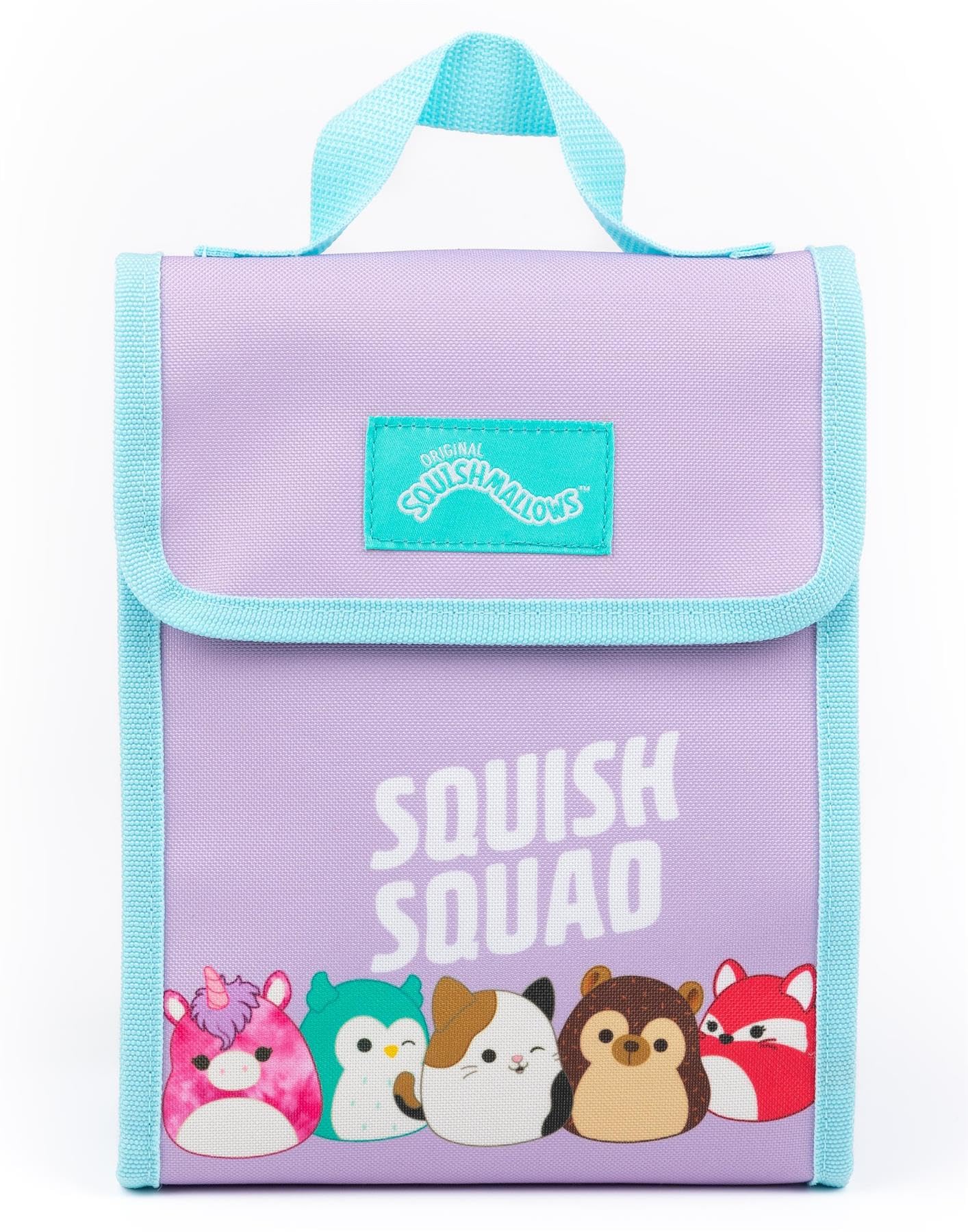 Squishmallows Girls 4 Piece Backpack Set | Kids Purple Rucksack Bundle with School Bag, Pencil Case, Lunch Bag & Water Bottle