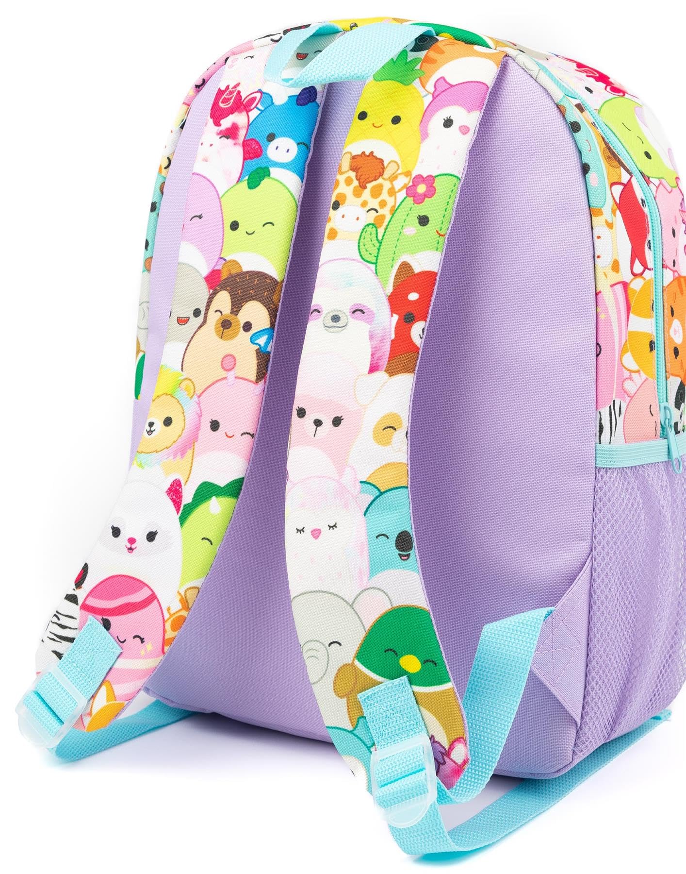 Squishmallows Girls 4 Piece Backpack Set | Kids Purple Rucksack Bundle with School Bag, Pencil Case, Lunch Bag & Water Bottle