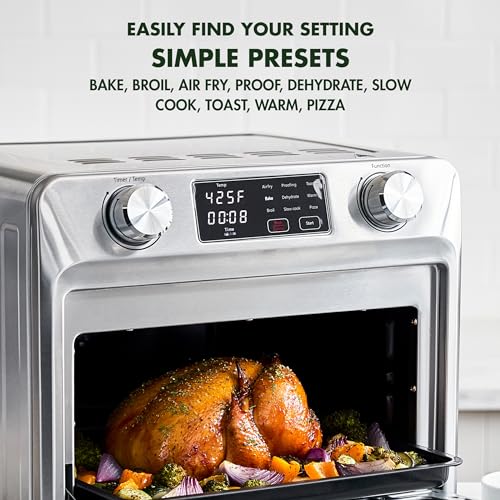 GreenPan Bistro Stainless Steel 9-in-1 Air Fry Oven, Nonstick Baking Pan, Stainless Steel Rack, and Basket, Fast Heating, Multifunction Presets, Cool-Touch Handle, PFAS-Free, Easy Cleanup Crumb Tray