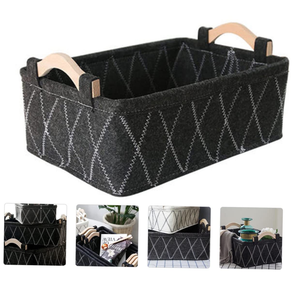 Alipis 1pc Felt Storage Basket Fabric Storage Basket Cube Basket with Handles Desk Topper Kitchen Rectangular Storage Fabric Mini Storage Bins Office Desk Decor Box Frame Wood Clothing