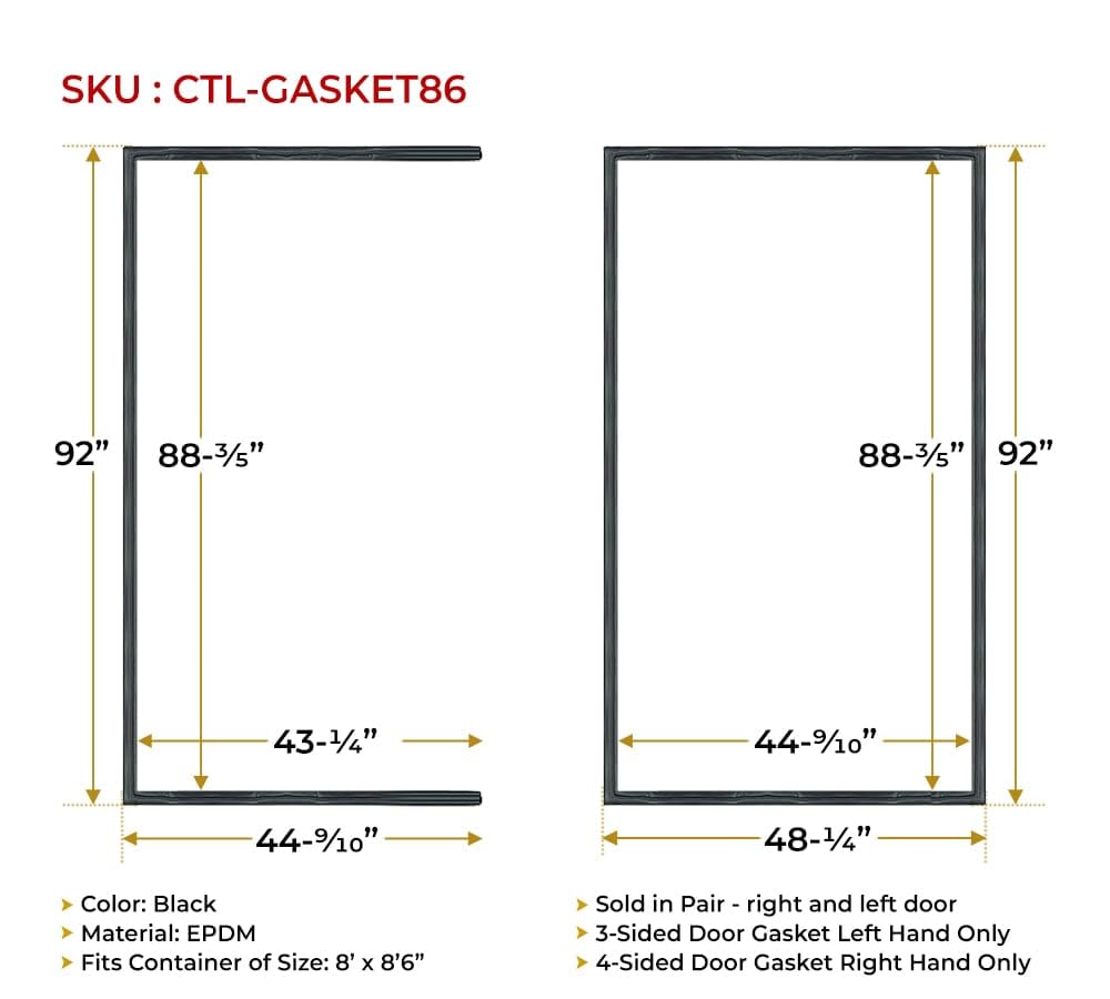 Mytee Products Shipping Container Door Gaskets - 2Pc Complete Door Seal Gasket Set - Container Rubber Door Sealer (3 - Sided Left Hand Side & 4 Sided 8 ft 6”) - Shipping Container Gasket