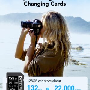Lexar 128GB Professional 128GB SILVER PRO SDXC Memory Card, UHS-II, C10, U3, V60, Full-HD & 4K Video, Up To 280MB/s Read, for Professional Photographer, Videographer, Enthusiast (LSDSIPR128G-BNNNU)