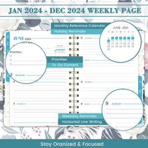 2024 Planner - Planner/Calendar 2024, Jan 2024 - Dec 2024, 2024 Planner Weekly and Monthly with Tabs, 6.3" x 8.4", Hardcover with Back Pocket + Thick Paper + Twin-Wire Binding - Petunia