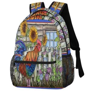 Rooster Oil Painting Travel Laptop Backpacks Lightweight Travel Hiking Camping Casual Daypack Backpack for Men Women Adults