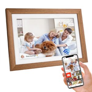 frameo 10.1inch digital picture frame wifi smart digital photo frame 1280 * 800 ips hd touch screen, 32gb memory, auto-rotate, use “frameo”app instantly shares photos and videos-best gift