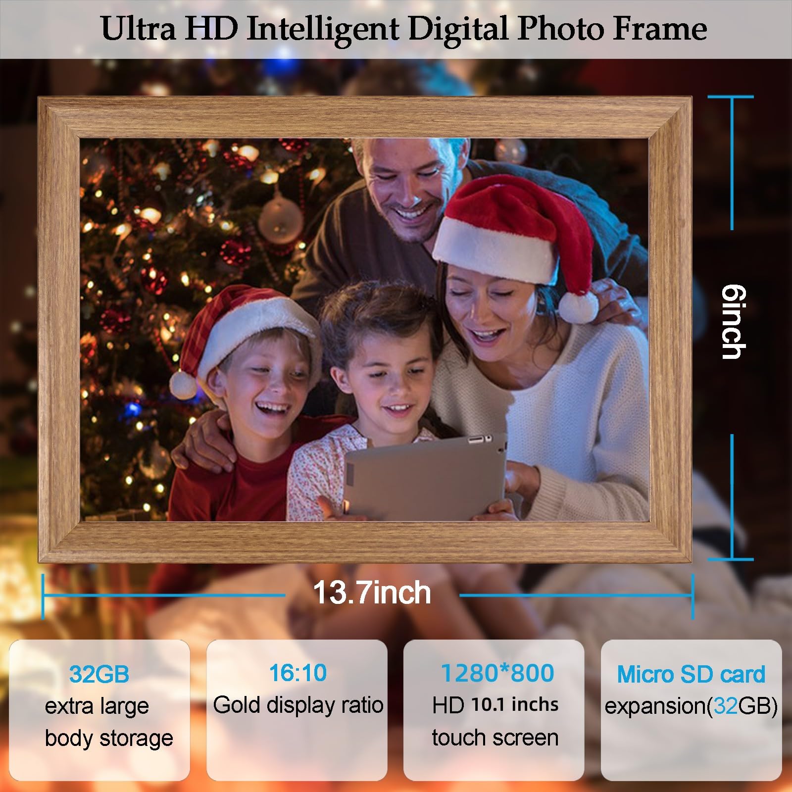 FRAMEO 10.1inch Digital Picture Frame WiFi Smart Digital Photo Frame 1280 * 800 IPS HD Touch Screen, 32GB Memory, auto-Rotate, use “FRAMEO”APP Instantly Shares Photos and Videos-Best Gift