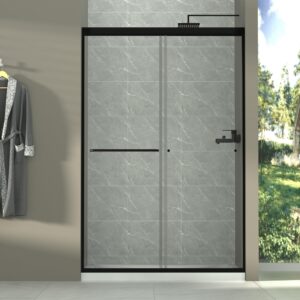 gxcevsou 44-48" w x 72" h semi-frameless sliding shower door, glass shower door with 1/4'' (6mm) clear sgcc tempered glass, matte black finish, shower doors can be installed left and right