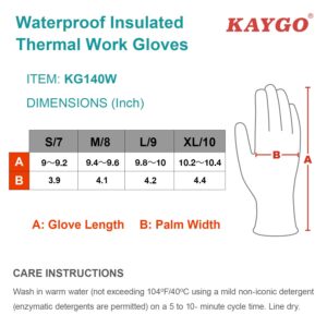 KAYGO Waterproof Thermal Work Gloves for Men and Women, Full Hand Latex Coated, Acrylic Insulated Liner for Freezer Cold Weather, Fine Crinkle Grip,KG140W,Black,L