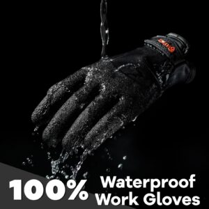 KAYGO Waterproof Thermal Work Gloves for Men and Women, Full Hand Latex Coated, Acrylic Insulated Liner for Freezer Cold Weather, Fine Crinkle Grip,KG140W,Black,L