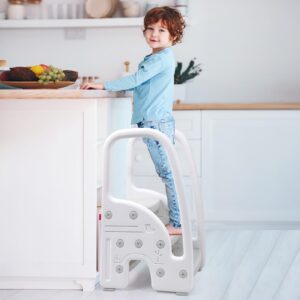 GAOMON Toddler Step Stool, Kids Step Stool with Handles Sides, Plastic 3 Step Stool for Bathroom Sink,Kitchen Counter,Toilet Potty Training, Stepping Standing Stool Helper Lightweight Non-Slip