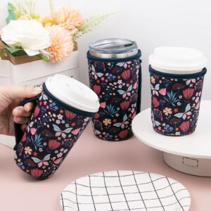 3 Pack Reusable Iced Coffee Sleeves for Iced Coffee Cups or Drinks Reusable Neoprene Insulated Sleeves for Hot and Cold Drinks from Starbucks, Dunkin, And More (Butterfly Bush)
