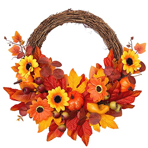 Halloween Decorations,Fall Wreaths for Front Door,Halloween Simulated Sunflower Pumpkin Wreath,Home Relaxed Decor,Outdoor Halloween Decorations,Wall Wreath for Indoor Outdoor