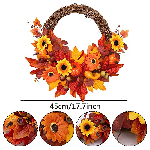 Halloween Decorations,Fall Wreaths for Front Door,Halloween Simulated Sunflower Pumpkin Wreath,Home Relaxed Decor,Outdoor Halloween Decorations,Wall Wreath for Indoor Outdoor