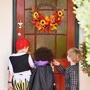 Halloween Decorations,Fall Wreaths for Front Door,Halloween Simulated Sunflower Pumpkin Wreath,Home Relaxed Decor,Outdoor Halloween Decorations,Wall Wreath for Indoor Outdoor
