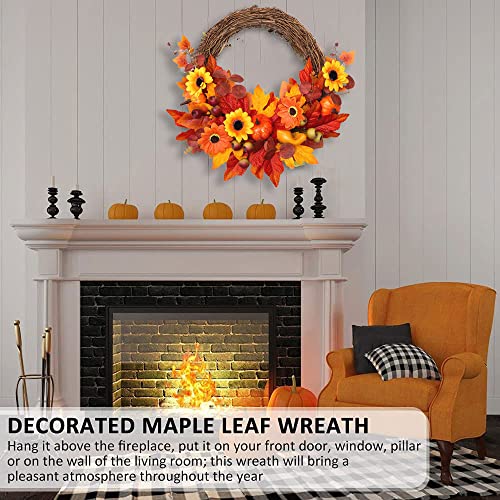 Halloween Decorations,Fall Wreaths for Front Door,Halloween Simulated Sunflower Pumpkin Wreath,Home Relaxed Decor,Outdoor Halloween Decorations,Wall Wreath for Indoor Outdoor