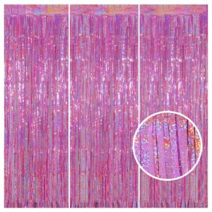 new years decorations 2024 pink - melsan 3 pack 3.2 x 8.2 ft tinsel curtain party photo backdrop for new years eve decorations birthday party engagement party or bachelorette party supplies