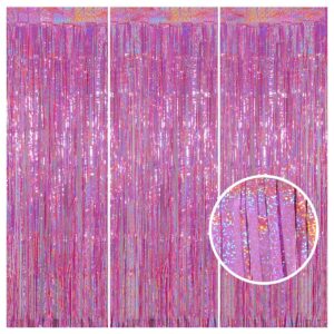 New Years Decorations 2024 Pink - Melsan 3 Pack 3.2 x 8.2 ft Tinsel Curtain Party Photo Backdrop for New Years Eve Decorations Birthday Party Engagement Party or Bachelorette Party Supplies