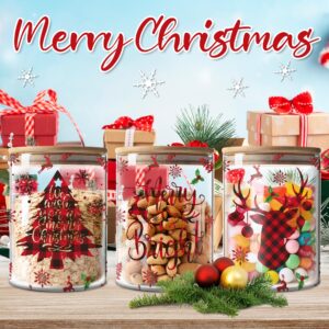 Christmas Plaid Glass Storage Jars Set with Airtight Bamboo Lids - Clear Christmas Home Decor