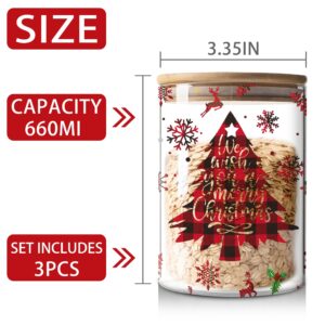 Christmas Plaid Glass Storage Jars Set with Airtight Bamboo Lids - Clear Christmas Home Decor