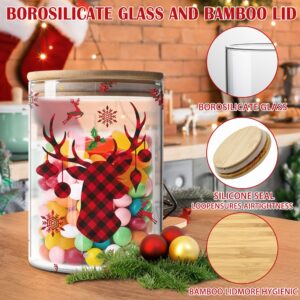 Christmas Plaid Glass Storage Jars Set with Airtight Bamboo Lids - Clear Christmas Home Decor