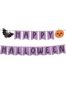 house of party happy halloween banner - happy halloween sign - happy birthday halloween banner - indoor halloween party decoration with bat and pumpkin - perfect for mantle, halloween party decor!