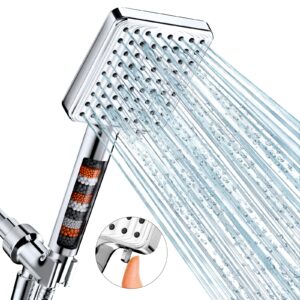 makefit filtered shower head - 6 modes high pressure handheld shower head with filter mineral beads, detachable handheld showerhead set with stainless steel hose and shower arm bracket