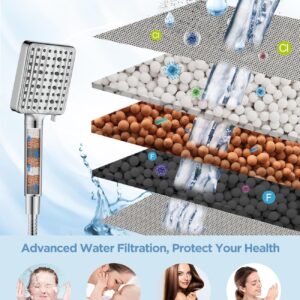 MakeFit Filtered Shower Head - 6 Modes High Pressure Handheld Shower Head with Filter Mineral Beads, Detachable Handheld Showerhead Set with Stainless Steel Hose and Shower Arm Bracket