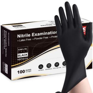 schneider nitrile exam gloves, black, large, box of 100, 5 mil disposable nitrile gloves, latex free, powder free, food safe, non-sterile - for medical, cleaning & cooking gloves, rubber gloves